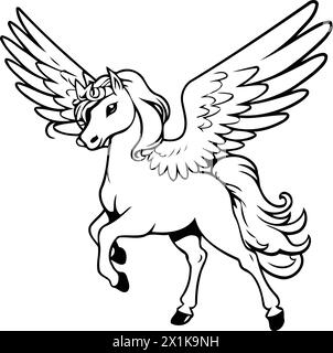 Unicorn with wings flying in the sky. Vector illustration. Stock Vector
