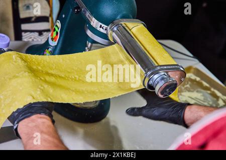 Professional Pasta Making Close-up in Kitchen Stock Photo