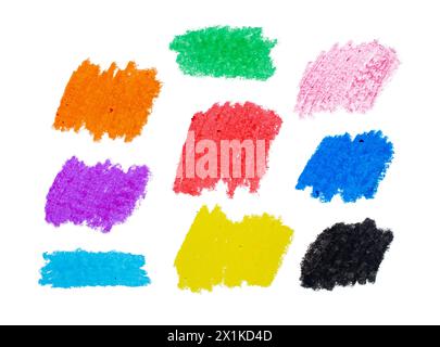 Hand drawn set of colorful crayon stroke on white background Stock Photo