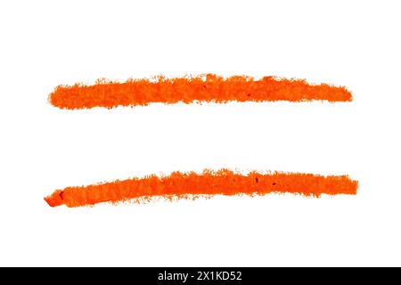 Orange strokes drawn with crayon pencil on white background Stock Photo