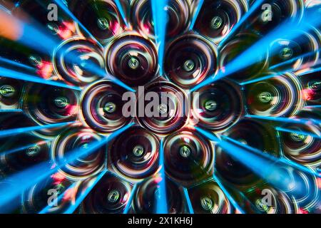 Kaleidoscopic Glass Bottle Pattern with Colorful Light Refraction Stock Photo