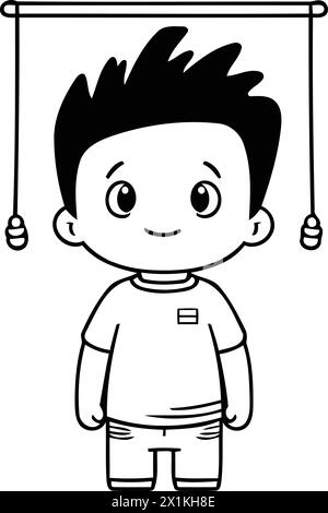 Cute little boy hanging on a rope. Vector cartoon illustration. Stock Vector