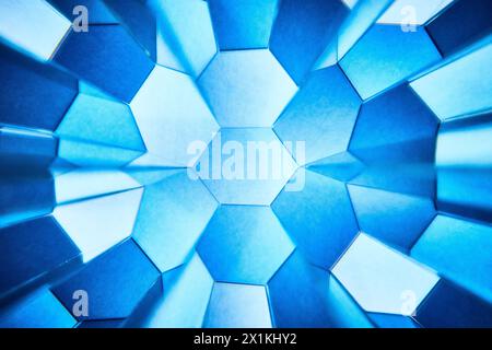 Blue Hexagonal Kaleidoscope Pattern - Abstract Geometric Background Stock Photo