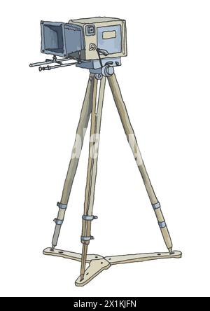 Hand-drawn vintage film camera digitized on transparent background Stock Photo
