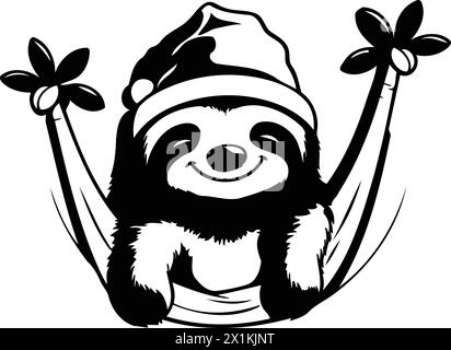 Sleeping sloth in santa hat. Vector illustration. Stock Vector