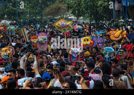 Bangladesh. 14th Apr, 2024. Bangla Noborsho 2024 marks the Bengali New Year celebrated in Bangladesh and West BengalDhaka, bangladesh, on April 14, 2024. Festivities include cultural events, traditional food, and vibrant processions. (Photo by Md. Noor Hossain/Pacific Press/Sipa USA) Credit: Sipa USA/Alamy Live News Stock Photo