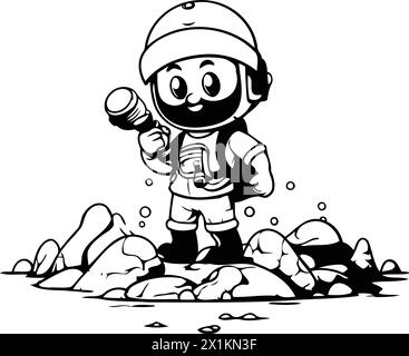 Cartoon Astronaut On The Beach. Vector Illustration In Flat Style Stock 