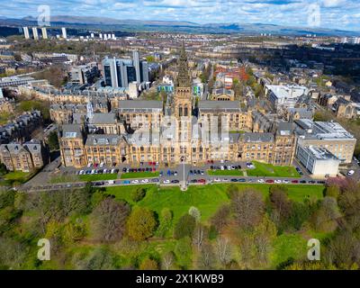 Aerial view of Glasgow University adjacent to Kelvingrove Park, Glasgow, Scotland ,UK Stock Photo