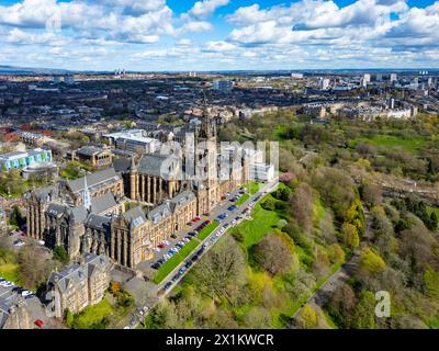 Aerial view of Glasgow University adjacent to Kelvingrove Park, Glasgow, Scotland ,UK Stock Photo