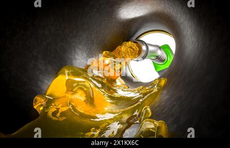 pump pours petrol into a tank, seen from the inside. 3d render Stock Photo