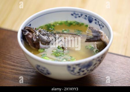 Japanese traditional miso soup with Kasago rockfish Stock Photo