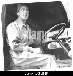 PHOTOGRAPHS TAKEN TO ILLUSTRATE OBSERVER STORIES BY CAPT. SHEARER - Donald McPherson of 9 Welbeck Street, Hull, Yorks, seated at the wheel of his heavy vehicle (Observer Story No. 92), British Army Stock Photo