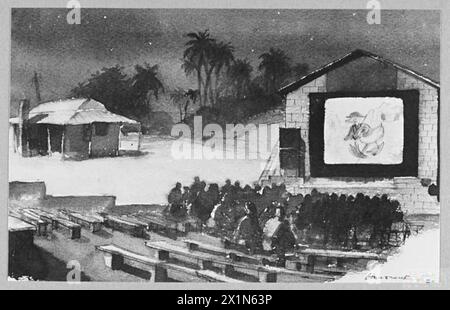 FAR EAST 'REFORS' ROUTE - 15042 Picture issued 1945 shows - Outdoor cinema at Bahrain, Arabia, Royal Air Force Stock Photo