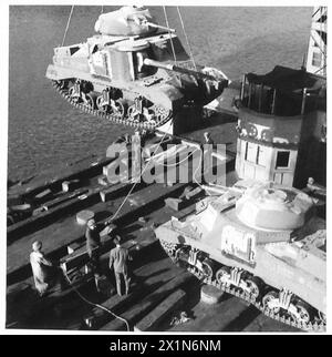 General Grant tanks of the British Army are loaded on transporters ...