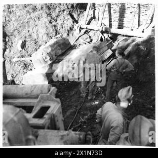 ITALY : FIFTH ARMYRECOVERY OF A SHERMAN TANK - The tank after being hauled on to its tracks , British Army Stock Photo