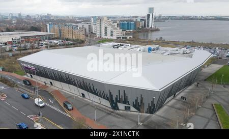 11 February 2024, Cardiff. Aerial view of the Vindico Arena, part of the International Sports Village in Cardiff Bay, Wales. Credit: Colin Edwards Stock Photo