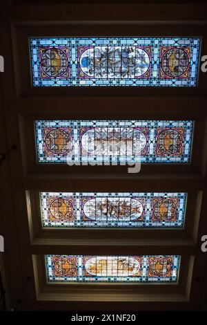 Buenos Aires, Argentina, 17.04.2024, View of stained glass in the ceiling of National Congress of Argentina during a guided tour for tourists and stud Stock Photo