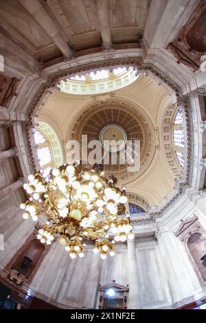 Buenos Aires, Argentina, 17.04.2024, View a huge bronze chandelier weighing 2,054 kilos and measuring 5.20 metres in height and 2.90 metres in diamete Stock Photo