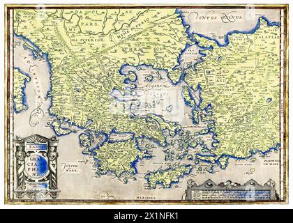 Kaart van Griekenland by Abraham Ortelius (1527–1598). Original from The Rijksmuseum. Stock Photo