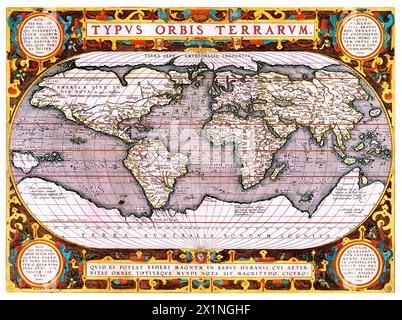 Typus orbis terrarum (1587–1595) by Abraham Ortelius. Original From The New York Public Library. Stock Photo