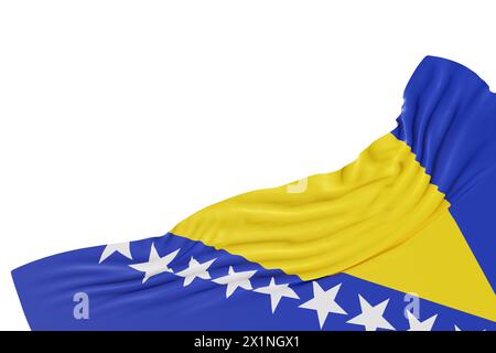 Flag of Bosnia and Herzegovina in the corner on white background. 3D ...