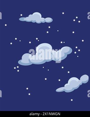 Beautiful night view with twinkling stars and clouds Stock Vector