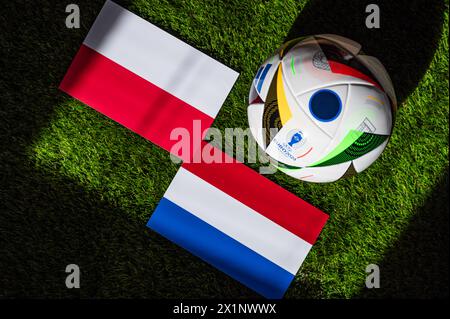 LEIPZIG, GERMANY, APRIL 17, 2024: Poland vs Netherlands, Euro 2024 Group D football match at Volksparkstadion, Hamburg, 16 June 2024, official ball on Stock Photo