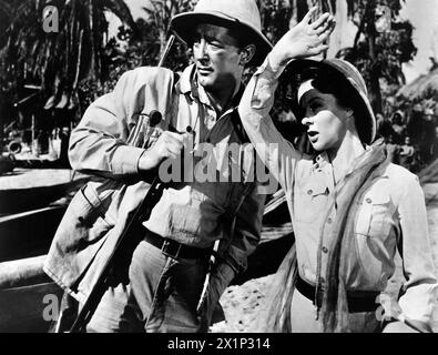 Robert Mitchum, Susan Hayward, on-set of the film, 'White Witch Doctor', 20th Century-Fox, 1953 Stock Photo