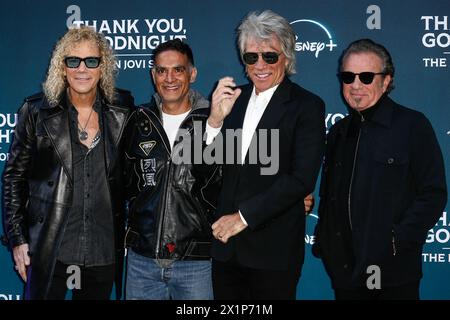 London, UK. 17th Apr, 2024. Tico Torres, Jon Bon Jovi, David Bryan, and Gotham Chopra attend the UK Premiere of 'Thank You, Goodnight: The Bon Jovi Story' held at the Odeon Luxe, Leicester Square, London. Credit: SOPA Images Limited/Alamy Live News Stock Photo