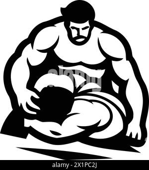 Sumo wrestler logo design template. Sumo wrestler vector illustration. Stock Vector