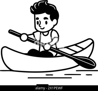 Cute cartoon man in a kayak on the water. Vector illustration Stock ...