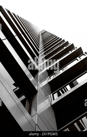 Black and white photograph of a tall city skyscraper Stock Photo - Alamy