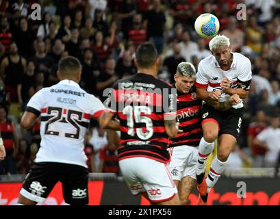 Rio de Janeiro-Brazil, April 17, 2024, Brazilian football championship Flamengo and São Paulo at Maracanã stadium Stock Photo