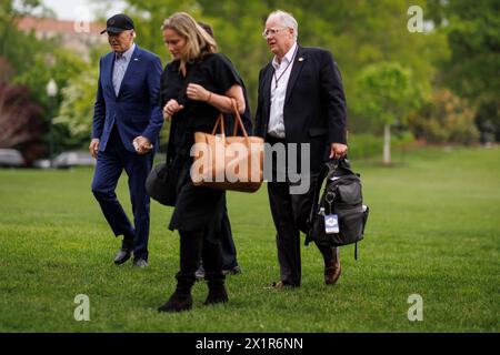Washington, United States. 17th Apr, 2024. USA President Joe Biden walks on the South Lawn of the White House after arriving on Marine One in Washington, DC, USA, on Wednesday, April 17, 2024. The Biden administration reimposed oil sanctions on Venezuela, ending a six-month reprieve, after determining that Nicolas Maduro's regime failed to honor an agreement to allow a fairer vote in elections scheduled for July. Photo by Ting Shen/Pool/ABACAPRESS.COM Credit: Abaca Press/Alamy Live News Stock Photo