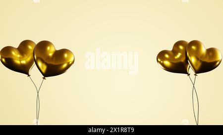 Abstract light yellow background with heart shaped yellow balloons 8k illustration. Stock Photo