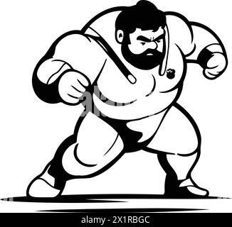 Sumo wrestler. Vector illustration of a sumo wrestler on white background. Stock Vector