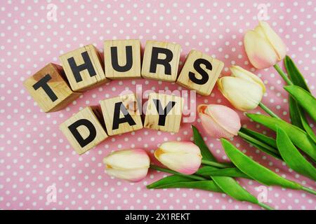 Thursday word made from wooden cubes with letters alphabet Stock Photo