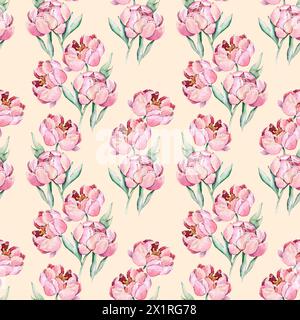 Seamless pattern with watercolor peonies Stock Photo
