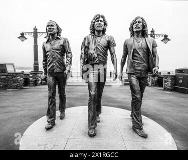 A statue of the Bee Gees by sculptor Andy Edwards was unveiled in Douglas Isle of Man in 2021.Located on Loch Promenade between Marine Gardens 1 & 2.. Stock Photo