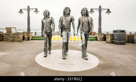 A statue of the Bee Gees by sculptor Andy Edwards was unveiled in Douglas Isle of Man in 2021.Located on Loch Promenade between Marine Gardens 1 & 2.. Stock Photo