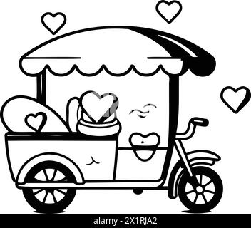 Cute cartoon fast food cart with a heart. Vector illustration. Stock Vector