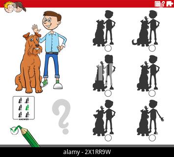 Cartoon illustration of finding the right picture to the shadow educational activity with boy and his dog Stock Vector