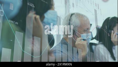 A diverse team is analyzing financial data on screen Stock Photo
