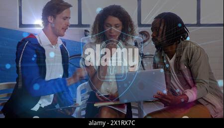Caucasian male colleague and diverse chefs discussing over laptop Stock Photo