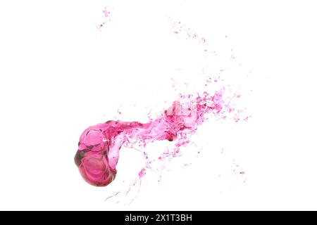 3D rendering of pink water splash isolated on white background with clipping path. 3D illustration of pink water splash. Stock Photo