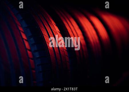 Abstract red car tires background Stock Photo