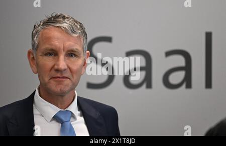 18 April 2024, Saxony-Anhalt, Halle (saale): Björn Höcke, chairman of the Thuringian AfD, at the end of the trial break. He has to answer to the Halle Regional Court. He is accused of using the symbols of unconstitutional and terrorist organizations. Photo: Hendrik Schmidt/dpa Stock Photo