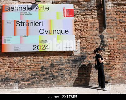 Italy, Venice, April 17, 2024 : Pre-Opening of the 60th Venice Art Biennale in Venice on April 17, 2024.  The 60th International Art Exhibition will be open to the public from April 20 to November 24 and will be titled 'Strangers Everywhere'.  Venice, Italy    Photo © Ottavia Da Re/Sintesi/Alamy Live News Stock Photo