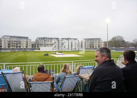 Bristol, UK, 13 April 2024. A general view as rain stops play during the Vitality County Championship match between Gloucestershire and Yorkshire Stock Photo