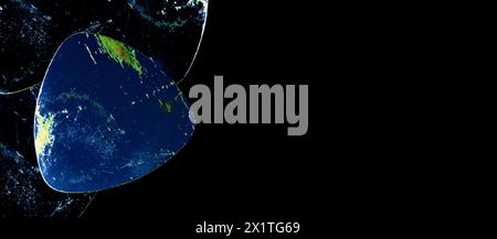 Futuristic alternative Earth global ecology concept. Surreal geometric triangle planet mockup in deep space background with black copy space for text Stock Photo